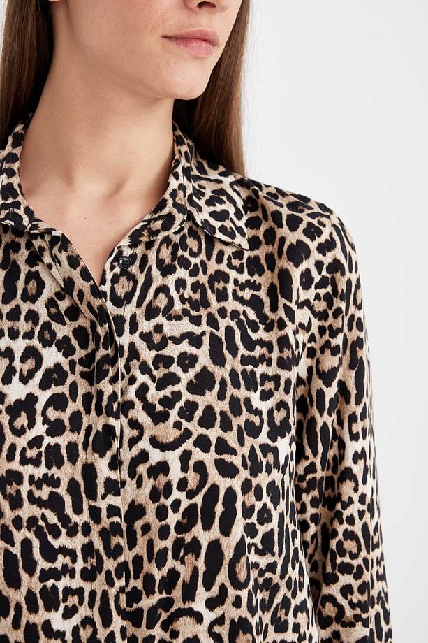 Regular Fit Leopar Desenli Uzun Kollu Gömlek I8266az24au - 5