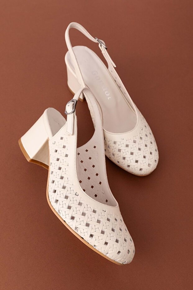 Genuine Leather Laser Cut Stylish Heeled Shoes şhn.882