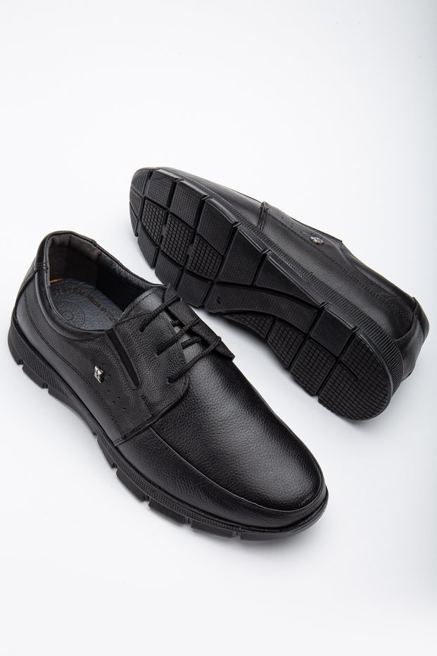 Wrbl98 Black Inside and Outside Genuine Leather Orthopedic Gel Sole Men's Shoes Daily Bound Dad Shoes
