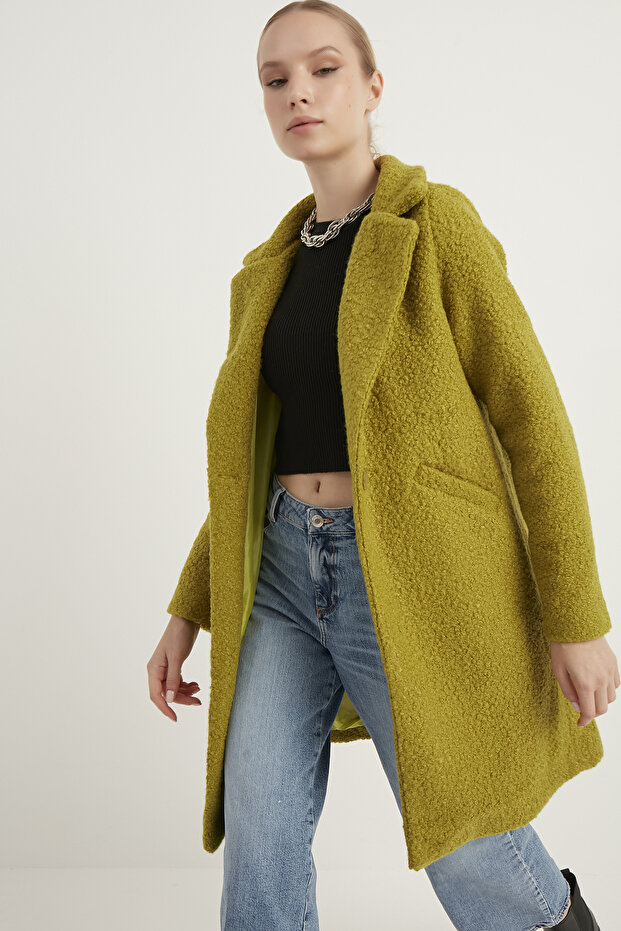 Women's Oil Green Boucle Coat