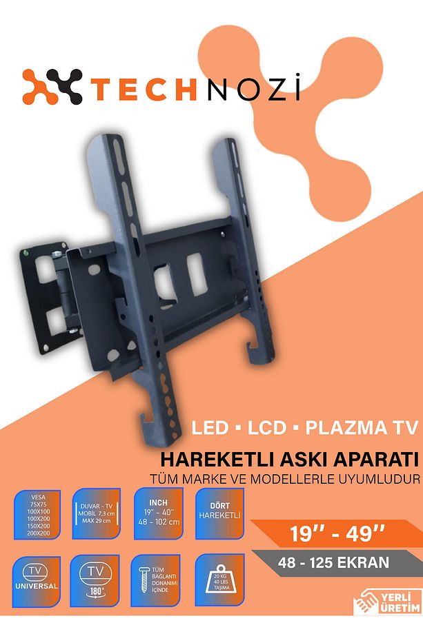 Tüm Markalar Ile Uyumlu Televizyon Duvar Asma Aparatı 19'' 49'' Led-lcd Hareketli Askı Aparatı - 1