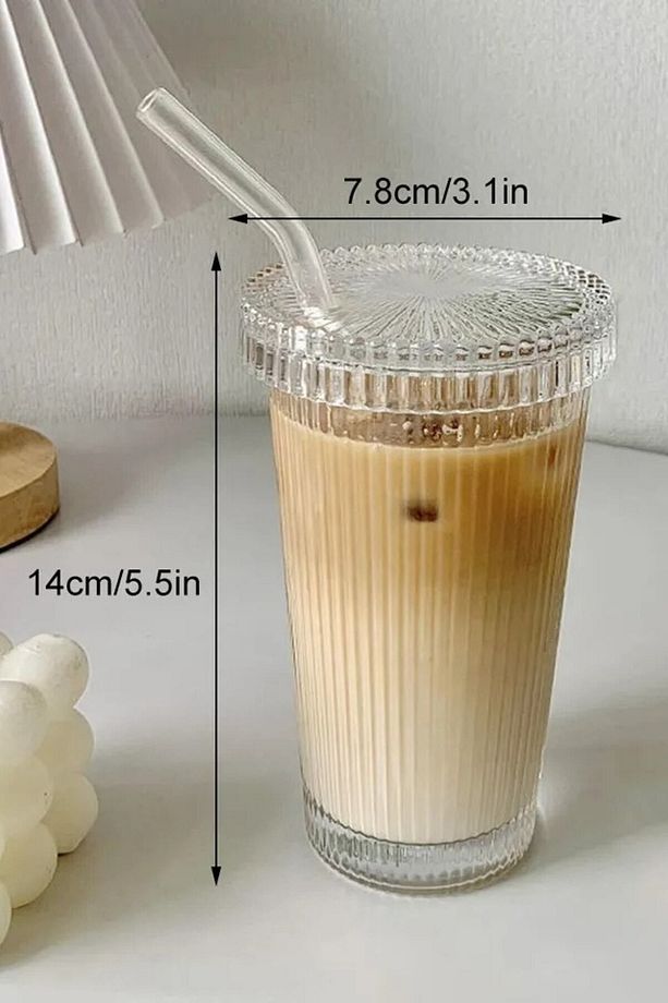 2 Adet Kapaklı Pipetli 400ml Stil Cam Bardak - 4