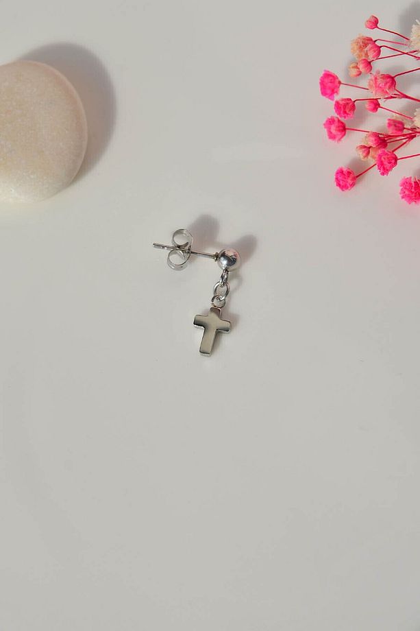 Cerrahi Çelik Haç Piercing Kıkırdak Helix Minimal Küpe Cross Küpe - 4