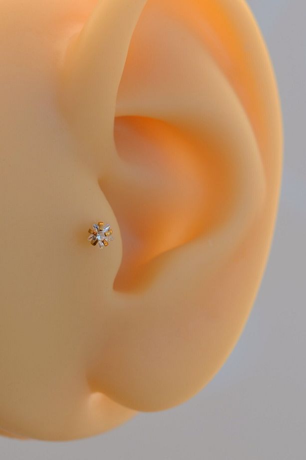 6 mm Bar Boylu 3 mm Taşlı Yıldız Taşlı Çelik Tragus Piercing Helix Kıkırdak Conch - 6
