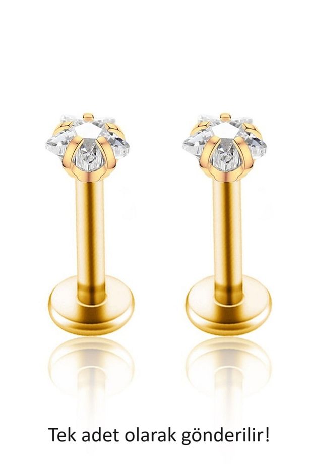 6 mm Bar Boylu 3 mm Taşlı Yıldız Taşlı Çelik Tragus Piercing Helix Kıkırdak Conch - 3