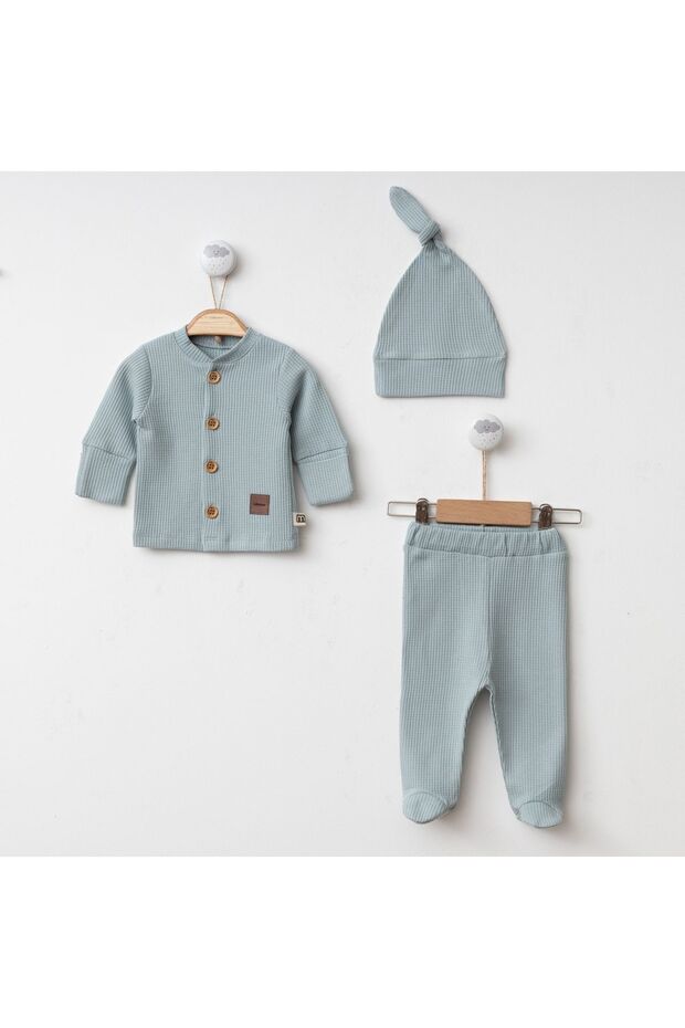 Newborn Baby Unisex Waffle 3-Piece Set with Gloves, Booties and Hat for Girls and Boys