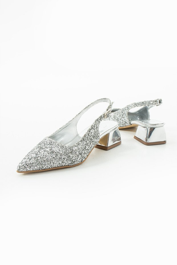 London Glass Crumb Detail Open Back Heeled Shoes