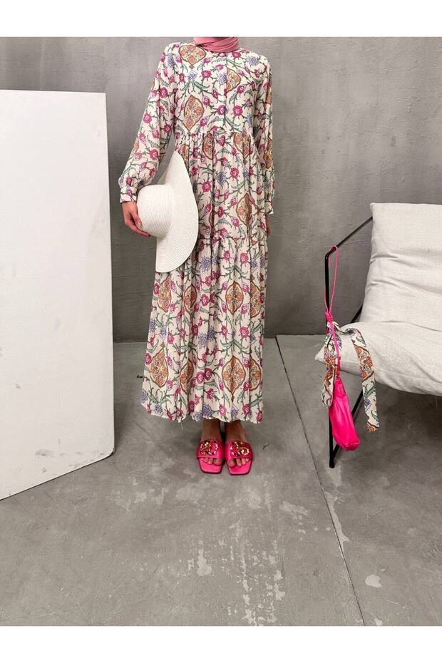 فستان بأزرار على شكل زهرة - 3