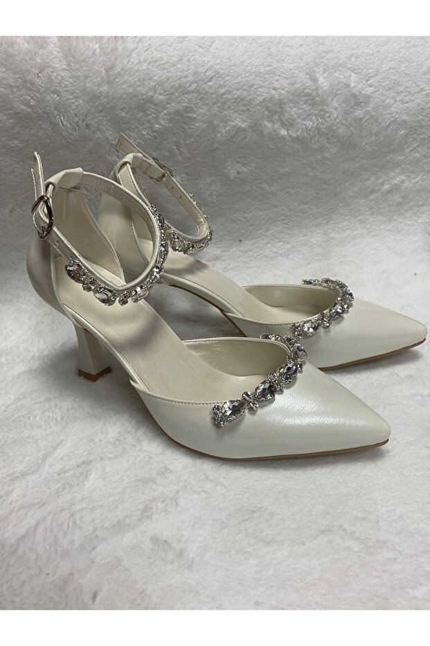 Berush bride pearl skin 9 cm ankle-tied double stone evening shoe