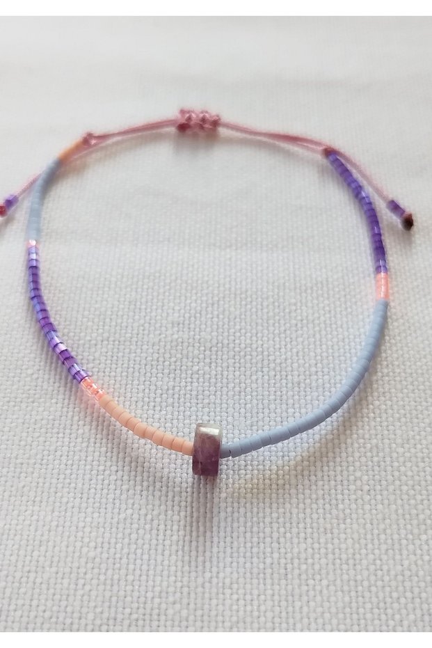 Miyuki Single Row Amethyst Stone Minimal String Macrame Adjustable Women's Bracelet (WATER RESISTANT)