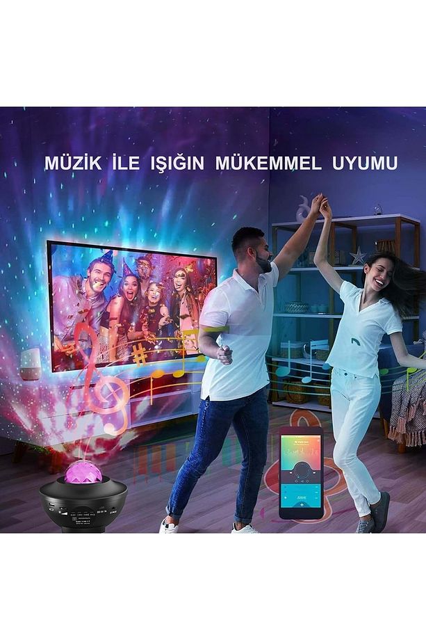 Led Yıldız Bluetooth Hoparlör Usb Projektör Okyanus Dalgası 21 Modlu Gece Lambası - 7