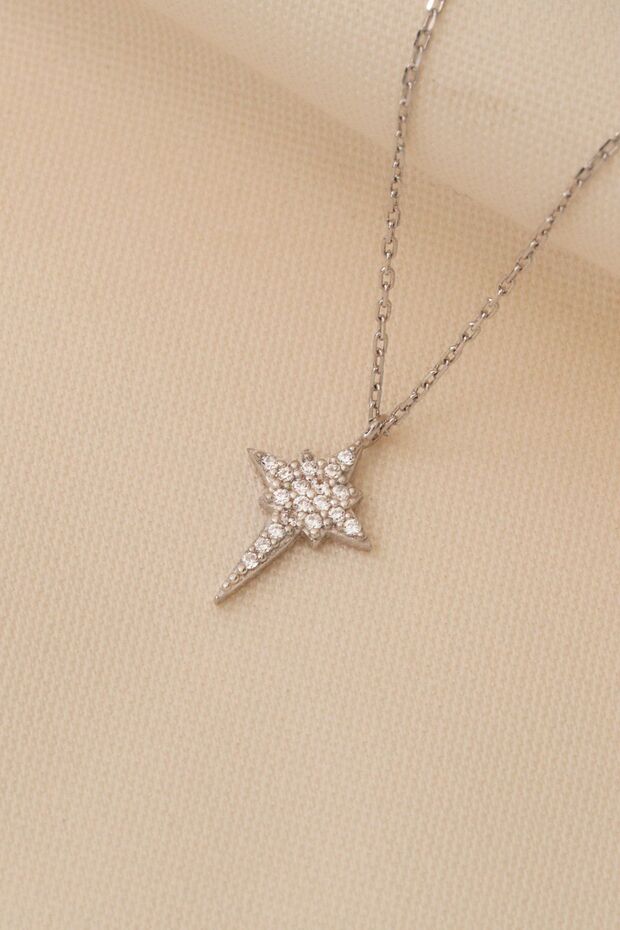 925 Ayar Minimal Kutup Yıldızı Kolye - 2