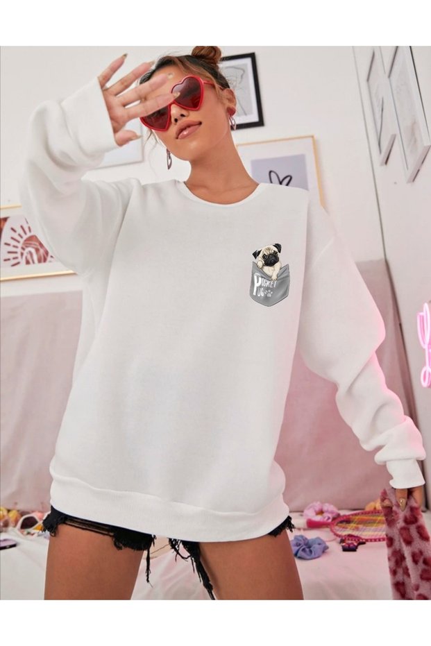 SEBESTA FASHİON Unisex PRINTED HOODED Crew Neck Oversize Sweatshirt SEBESTAFASHİON