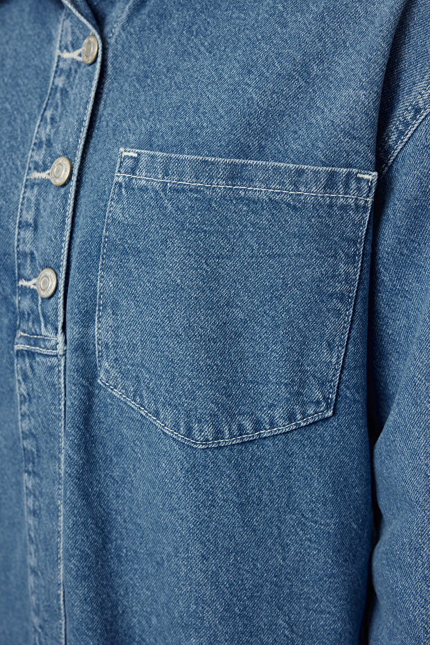 Mavi Dikiş Detaylı Mini Denim Gömlek Elbise TWOAW25EL00347 - 4