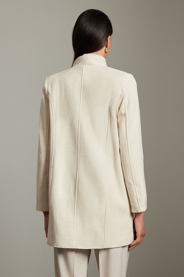 Ecru Midi Coat - Button Detail and Wool, TWOAW25KB00017 - 5