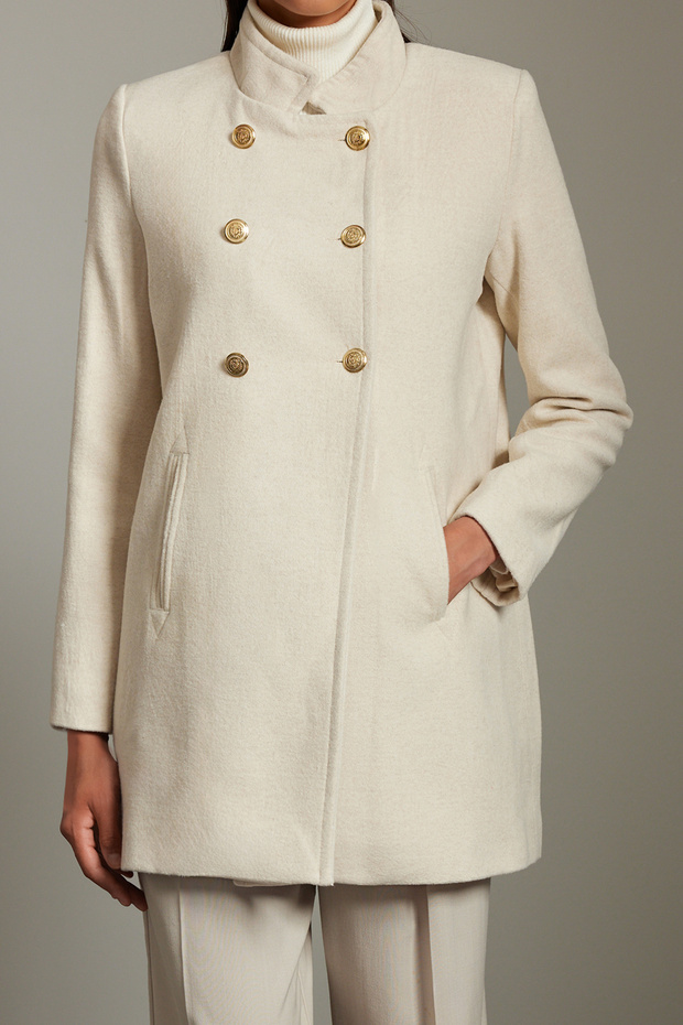 Ecru Midi Coat - Button Detail and Wool, TWOAW25KB00017 - 4