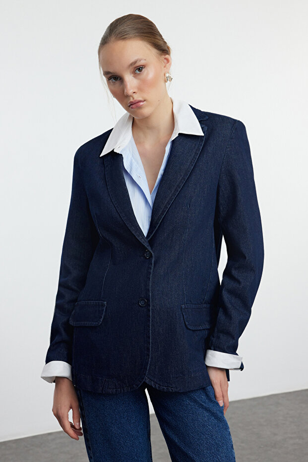 Dark Blue Denim Blazer Jacket Twoaw25Ce00002