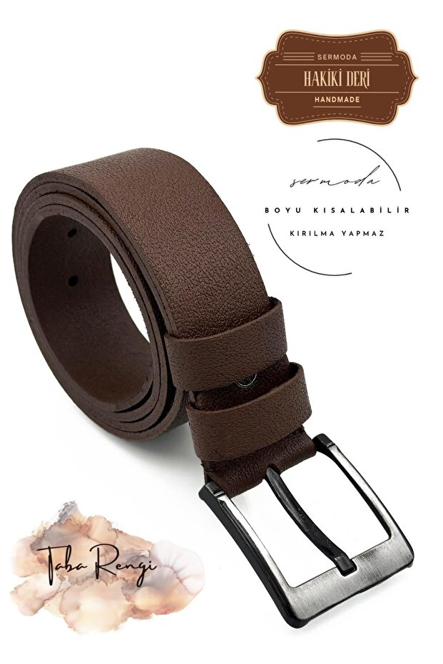 44 mm Printed Quality Genuine Leather Men's Jeans Belt Tan