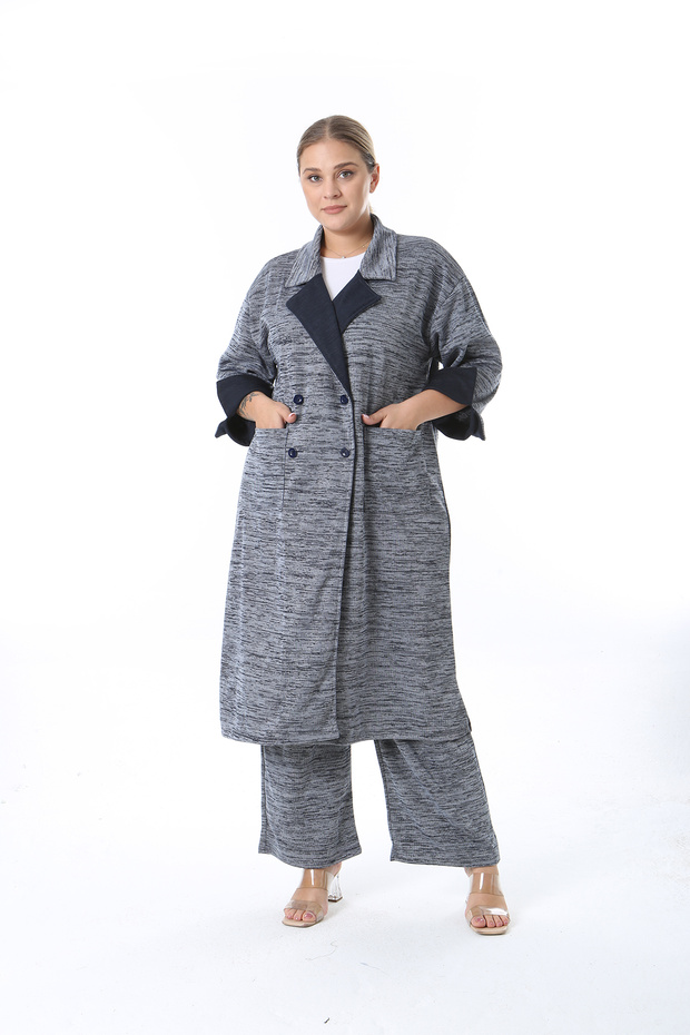 Women's Plus Size Cardigan Pants Suit in Selani̇k Fabric