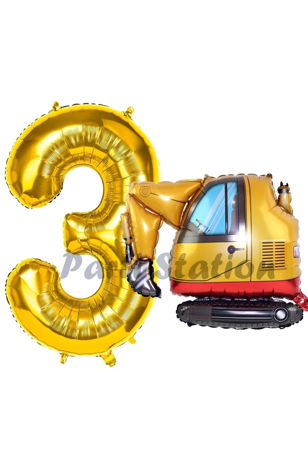 Construction Excavator Truck Balloon 3Rd Birthday Balloon Set Construction Machinery Concept and Gold Number Balloon