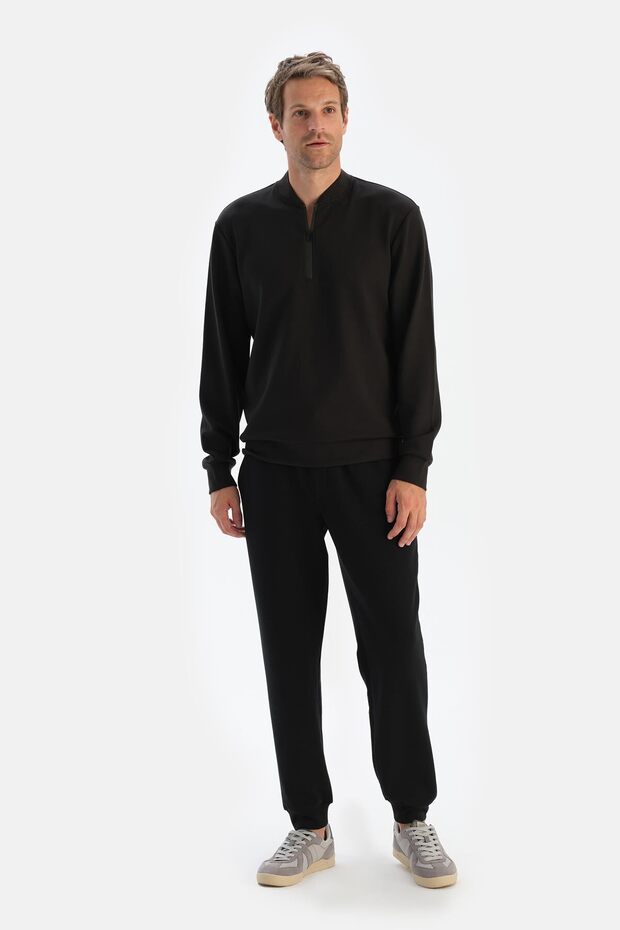 Siyah Erkek Modal Yarım Fermuarlı Sweatshırt - 4