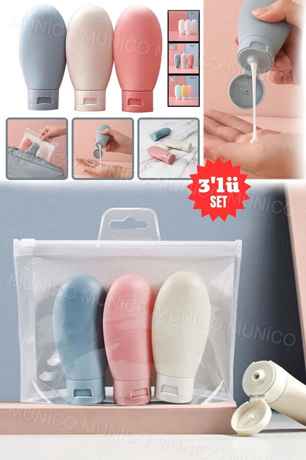 Sızdırmaz Krem ve Şampuan Kapları Seyahat İçin 3 Adet 60 ML Şişe Seti Tatil İçin İdeal Boy Şişeler - 4