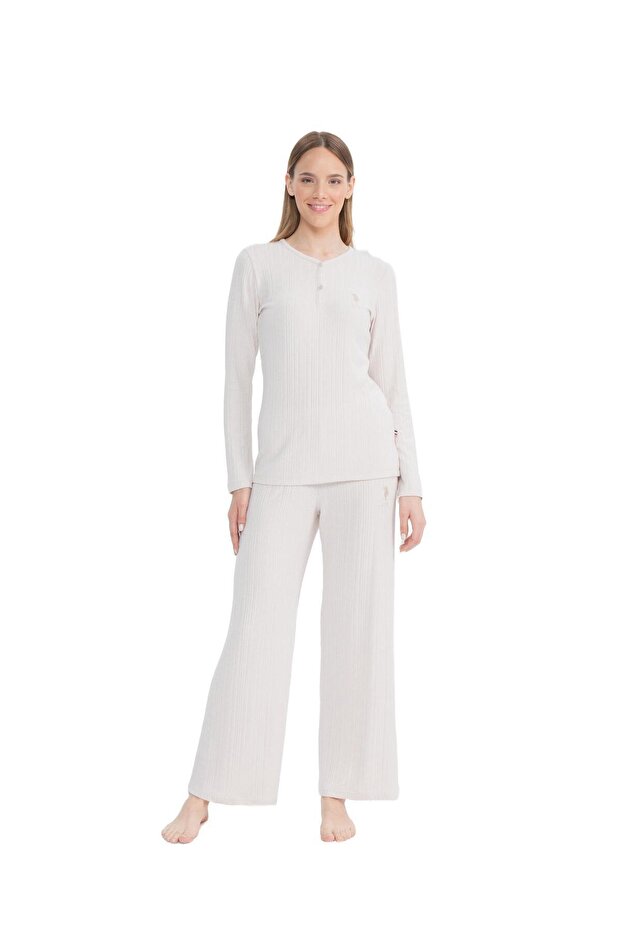 U.S. Polo Assn. Women's Beige Patchwork Pajama Set