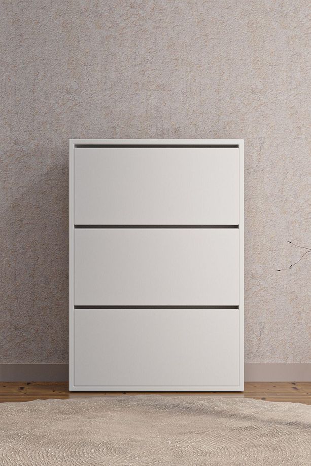 AE-1078 Vizyon Ayakkabılık Duvara Monte Edilebilir, Beyaz Düşer Kapak, 3 Kapaklı, 6 Raflı, 110 cm - 6