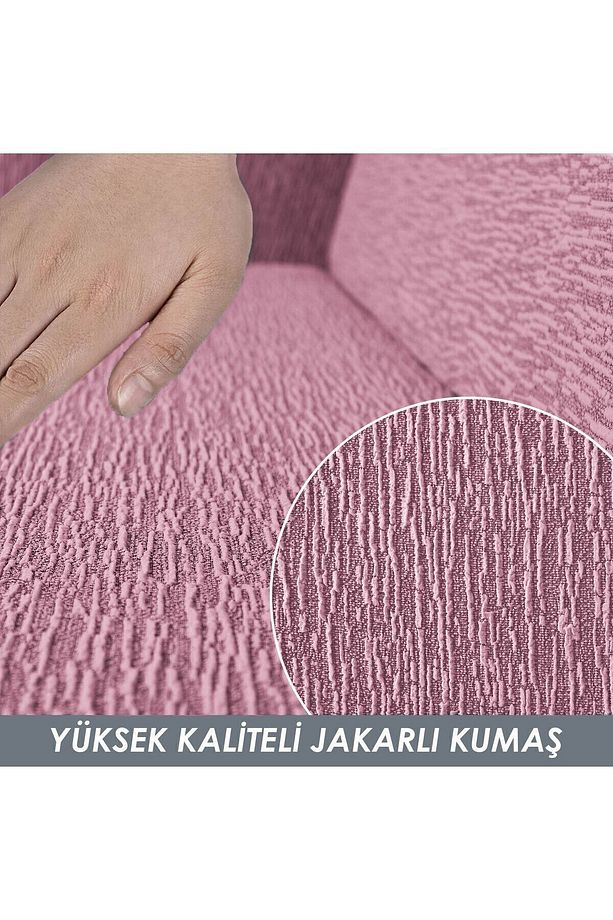 Jakarlı 3 Kişilik Pembe Lastikli Kanepe Örtüsü | Lastikli Koltuk Örtüsü | koltuk kılıfı - 4