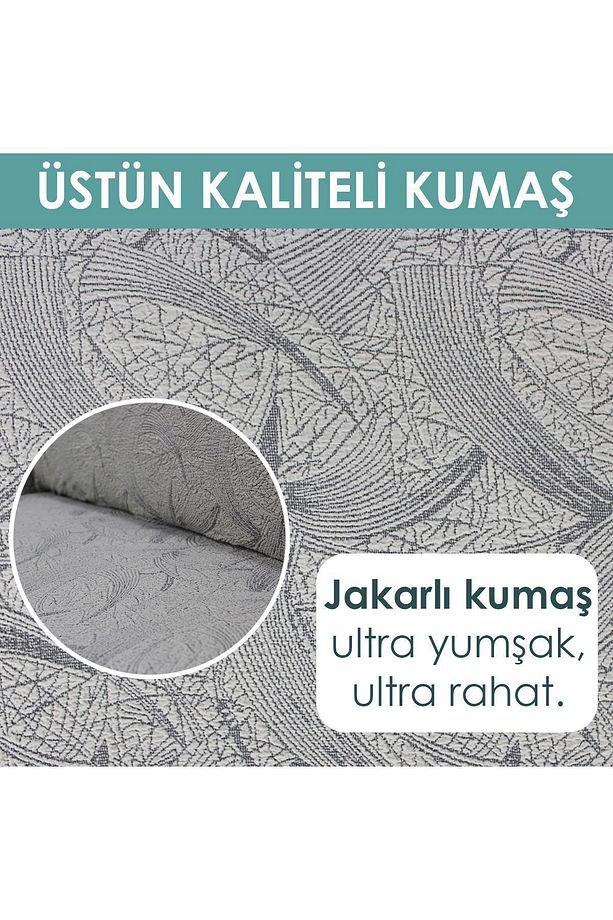 Jakarlı Sehra Desen Taş-gri 3 3 1 1 Lastikli Kanepe Örtüsü | Lastikli Koltuk Örtüsü | koltuk kılıfı - 3
