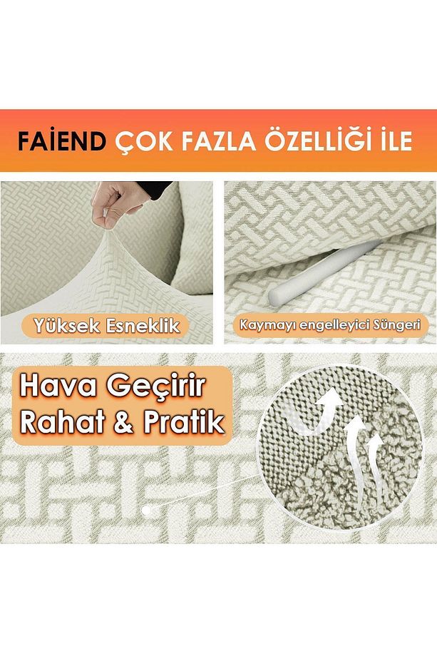 Tuğla Desen 3 Krem Kişilik Lastikli Kanepe Örtüsü | Lastikli Koltuk Örtüsü | koltuk kılıfı - 3
