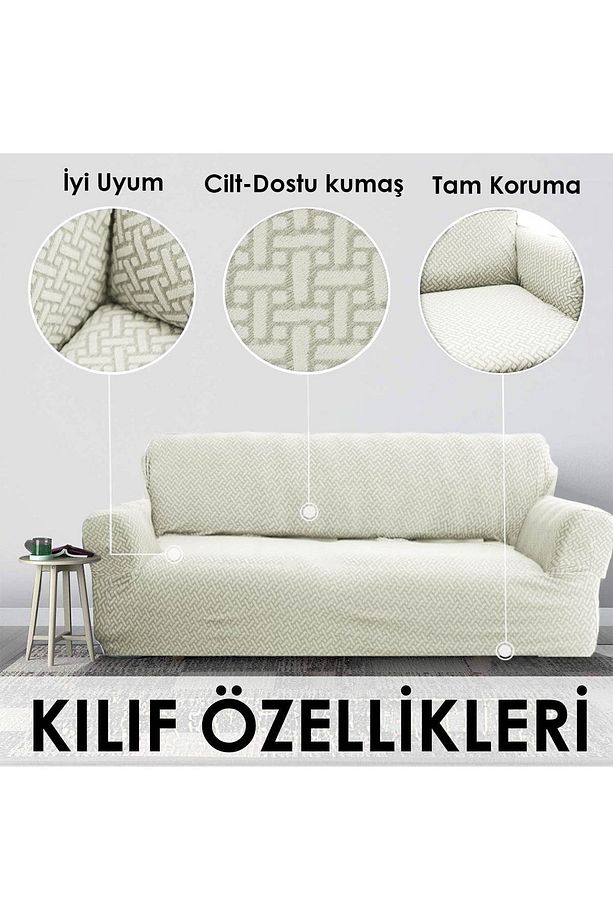 Jakarlı Tuğla Desen Streç Lastikli Koltuk Örtüsü Takımı 3 3 1 1 Esnek Kanepe çekyat kılıfı - 6