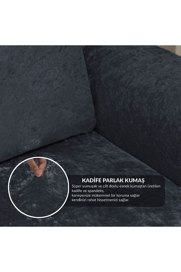 3 3 1 1 Antrasit Lastikli Kanepe Örtüsü | Lastikli Koltuk Örtüsü | Koltuk Kılıfı - 5