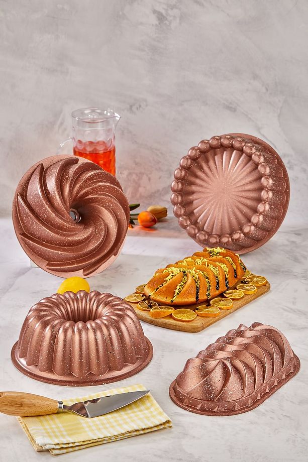 Granit Döküm Kek Kalıbı Seti 4 Farklı Model Kek Kalıbı Çeyiz Seti Tart Turta Seti - 1