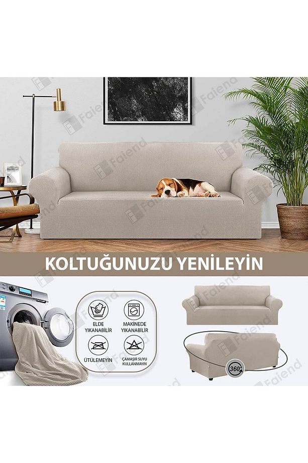 Likrali Esnek 3 Kişilik Vizon Lastikli Kanepe Örtüsü | Lastikli Koltuk Örtüsü | koltuk kılıfı - 2