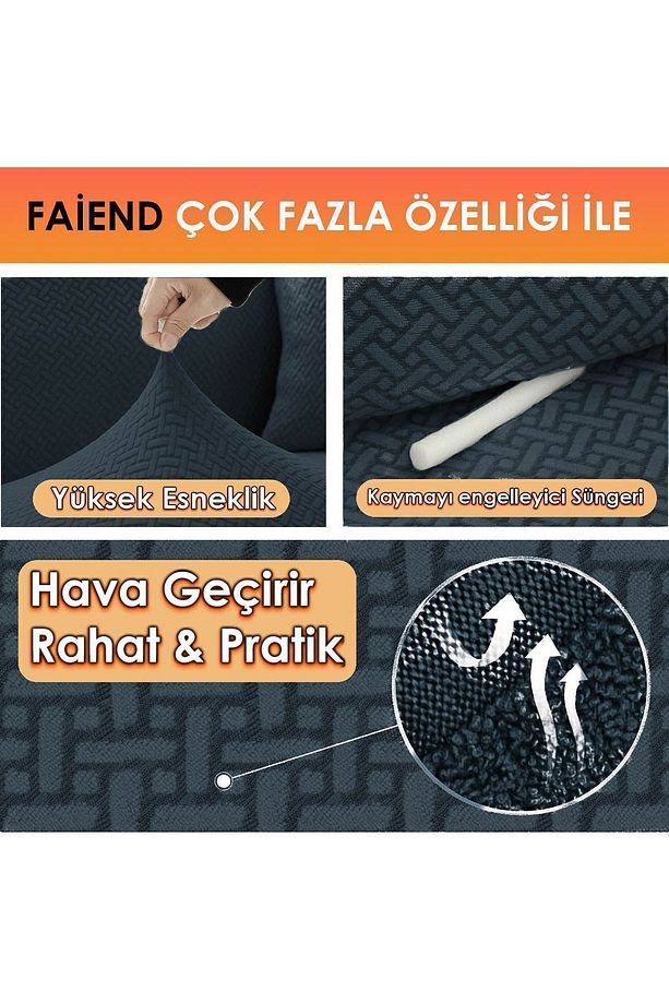 Tuğla Desen 3 Kişilik Antrasit Lastikli Kanepe Örtüsü | Lastikli Koltuk Örtüsü | koltuk kılıfı - 3
