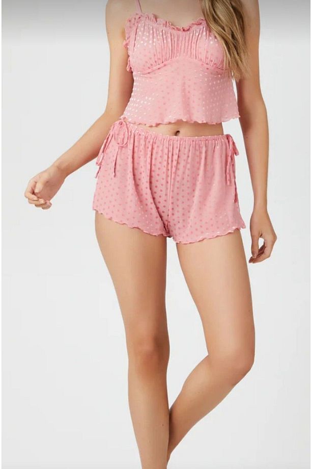 File Pijama Takımı ,Beli lastikli ve İpli,Yanları yırtmaçlı Şort, - 8