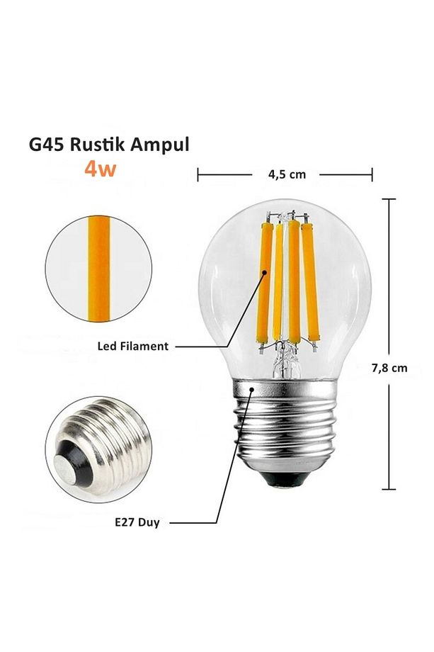 6 Watt Mini Top Ampul Led Filament G45 Şeffaf Cam Rustik Ampul E27 Duy 3000k Gün Işığı 6 Adet - 6