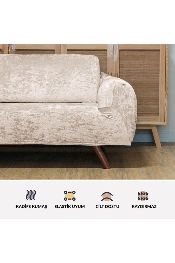 Kadife 3 kişilik koltuk örtüsü Lastikli Kanepe Örtüsü | Lastikli Koltuk Örtüsü | Koltuk Kılıfı - 6