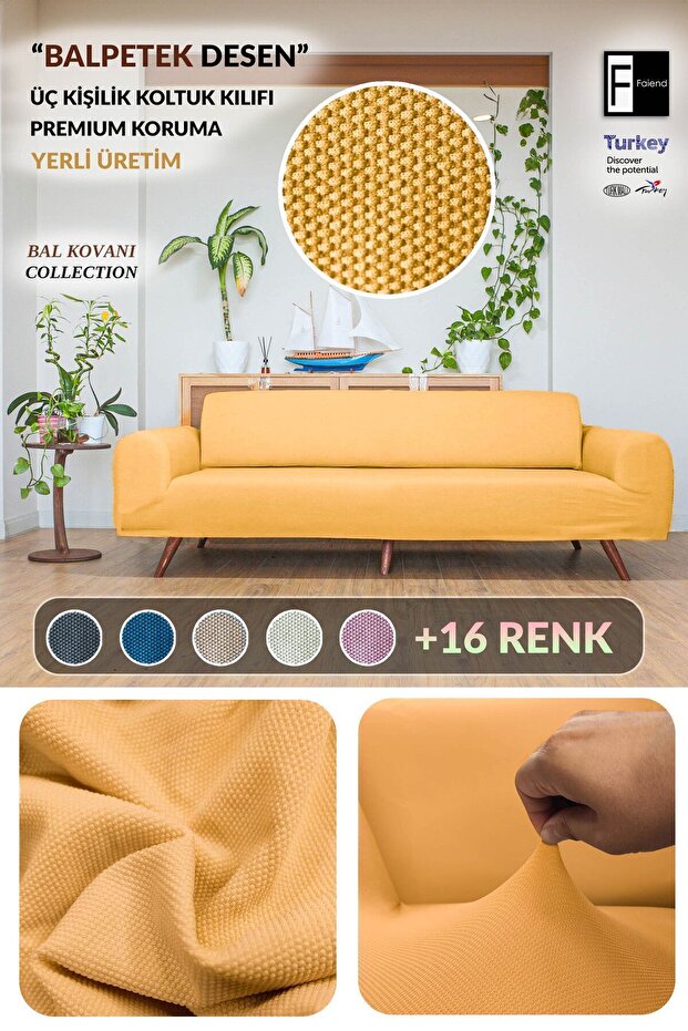 Balpete 3 Seater Mustard Elastic Sofa Cover | Elastic Seat Cover | Seat Cover