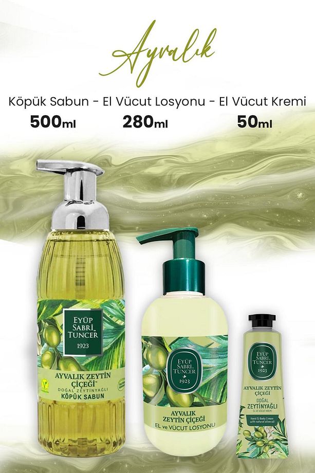 Ayvalık Zeytin Vücut Losyonu 280 Ml, Köpük Sabun 500 ml Ve Krem 50 ml - 1
