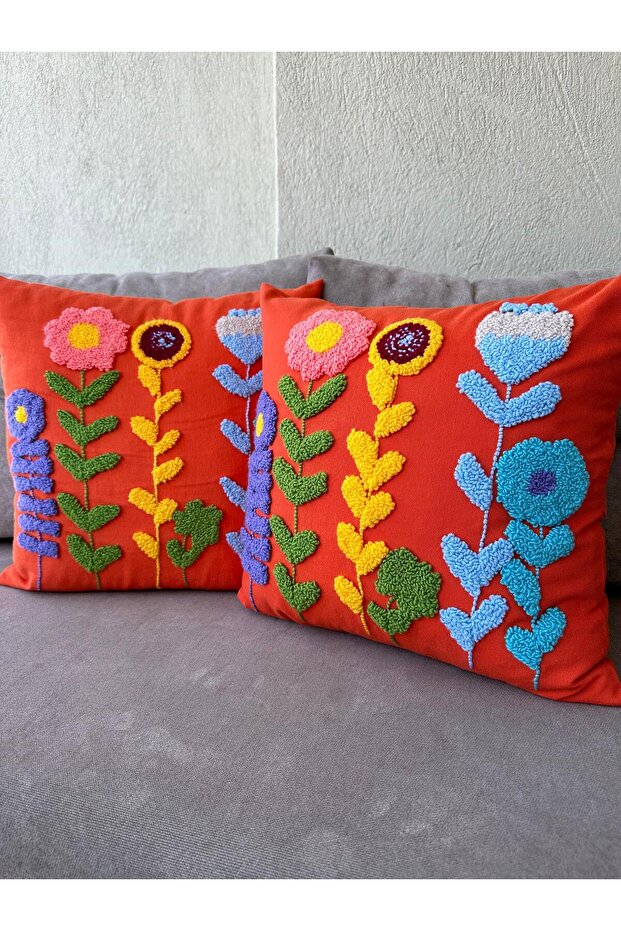 Panch Punch Selin Model Handmade 2-Piece Set of Orange Cushion Covers 43X43