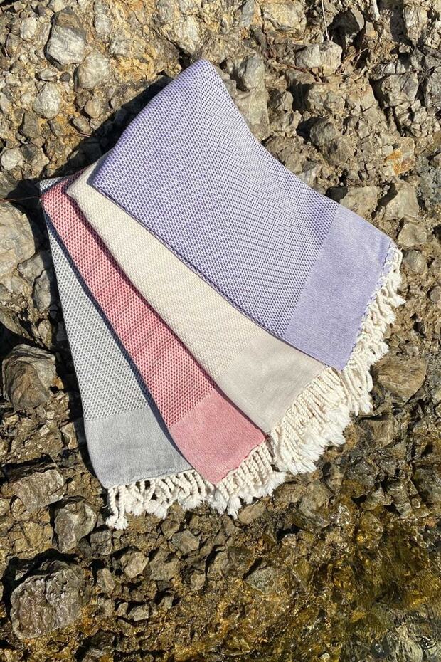 Kırmızı Peştemal 90x175 Cm - Sade Desenli Yumuşak Ve Hızlı Kuruyan Peştemal - Retro Stil Modeller - 5