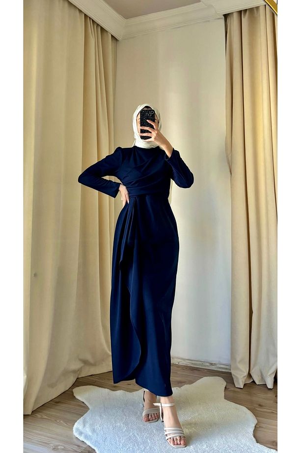 Nalan eteği fırfırlı tesettür elbise - 2
