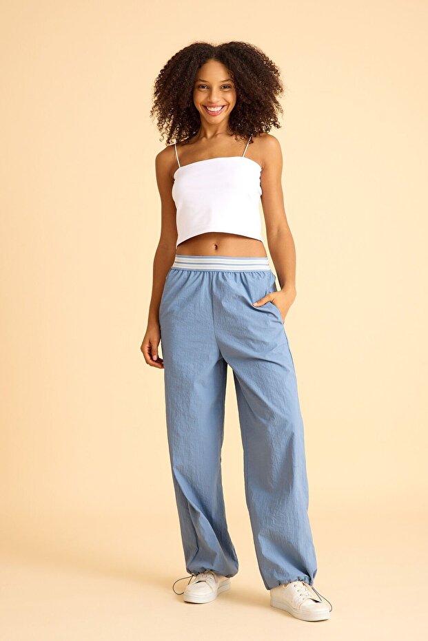 Palazzo Women's Parachute Pants with Pockets and Adjustable Legs