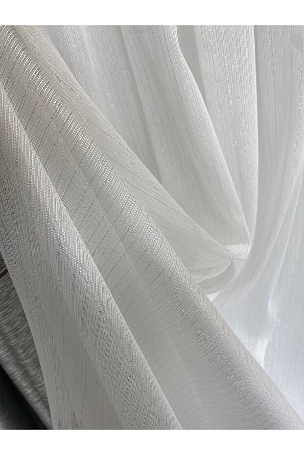 SHEER CURTAIN LINEN SILVER STRIPED THICK HIGH-GSM WRINKLE-RESISTANT NO IRONING 1/3 DENSE PLEATED TUBE PLEAT