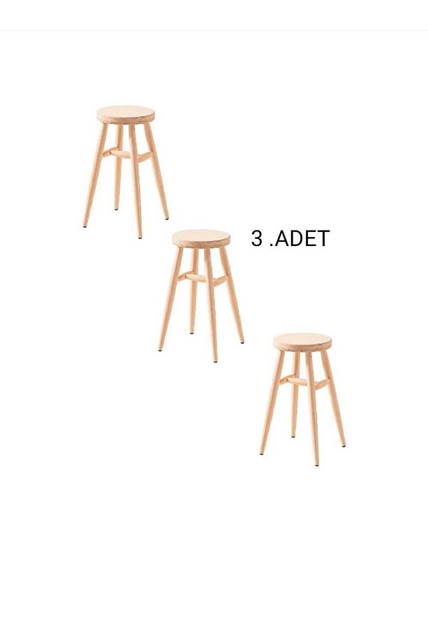 Ahşap Tabure Hamtabure yuvarlak 45cm 3 Adet - 1