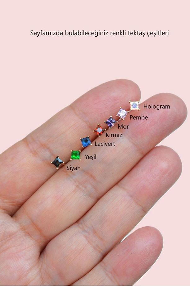 3 mm Renkli Tektaş Küpe - 6