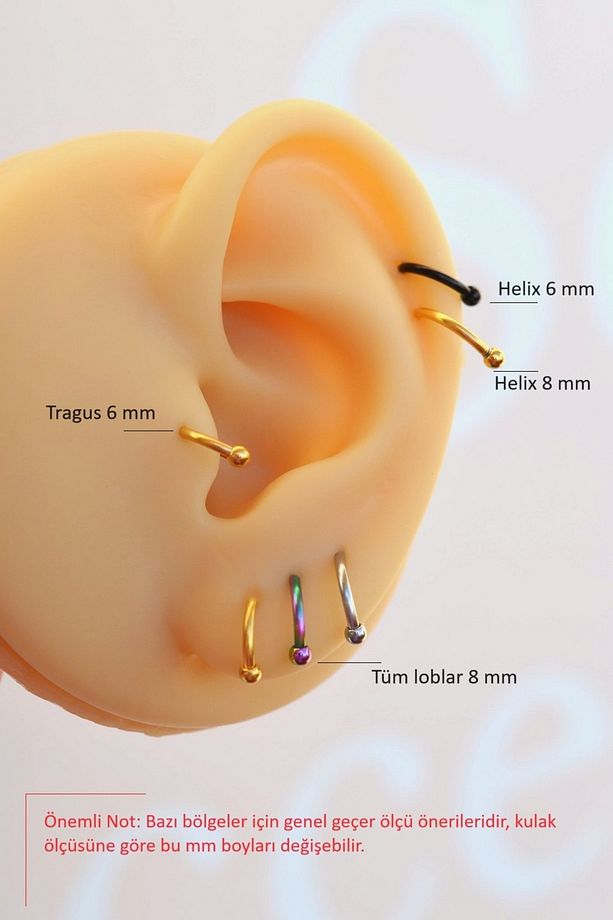 Minik Toplu Paslanmaz Çelik Piercing Tragus Helix Lob Burun Dudak - 5