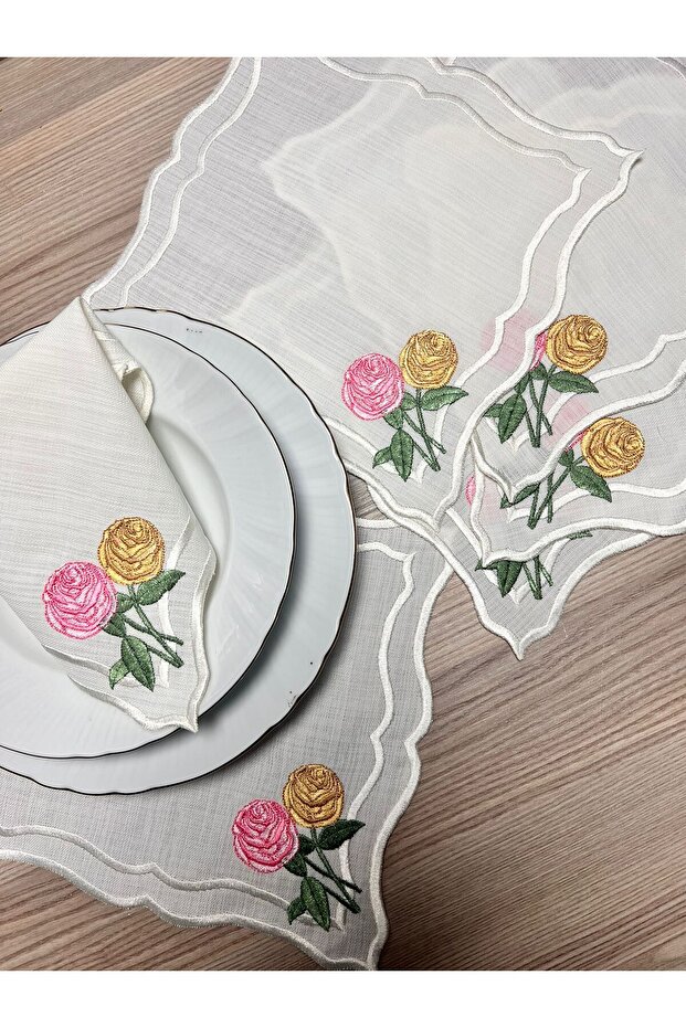 Rose Bunch Patterned Napket Set 6 Pieces - 1